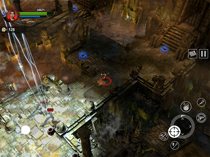 <strong>FAST-PACED TWIN STICK SHOOTING</strong> Bomb and blast your way through intense combat arenas — jump, dodge and roll to get the drop on enemies!