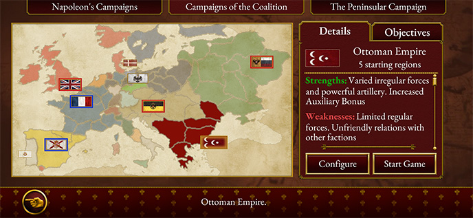 <strong>FOUR ADDITIONAL FACTIONS</strong> Exclusively on mobile, seasoned campaigners looking for new challenges may now also play as Spain, Portugal, Denmark or the Ottoman Empire in the Coalition Campaign.